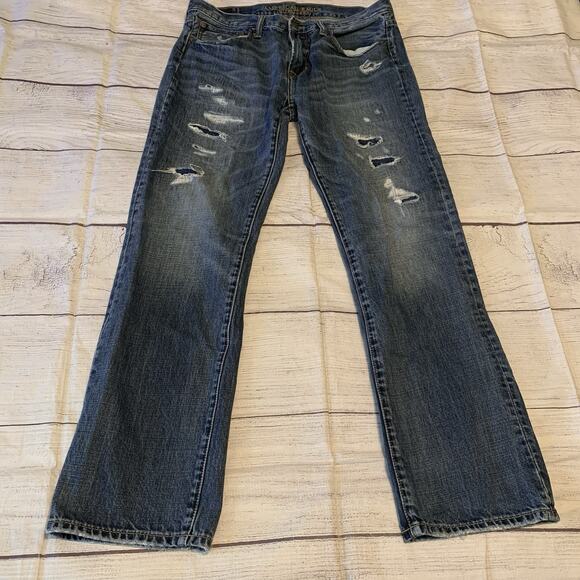 American Eagle Outfitters Mens Size 34x34 Original Straight Distressed Jeans - Picture 1 of 12